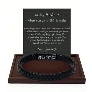 Perfect Gift for Husband Black Braided Bracket w/Mag Clasp & Touching Note 8.5"